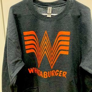 Gray Whataburger sweatshirt.